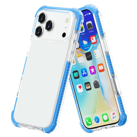 For iPhone 17 Pro Max Case Four Corners Anti Drop Clear TPU + TPE + PC Phone Cover - Transparent Blue