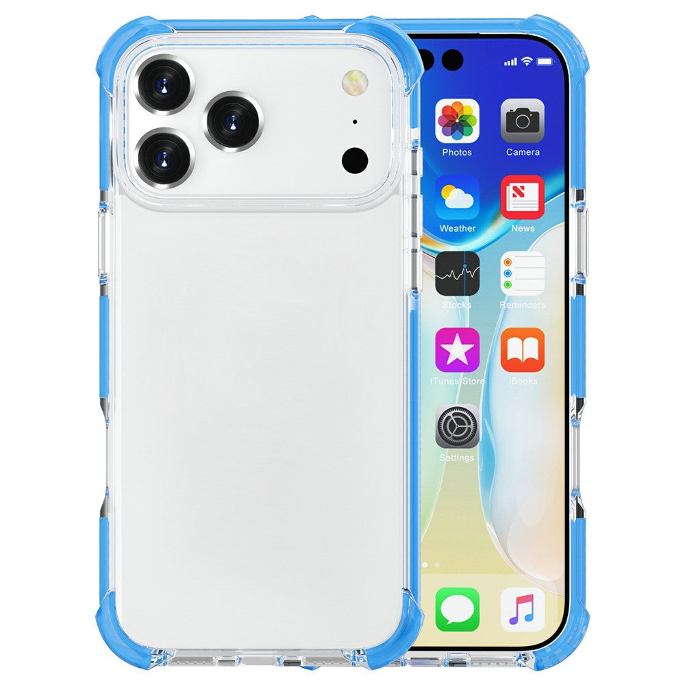 For iPhone 17 Pro Max Case Four Corners Anti Drop Clear TPU + TPE + PC Phone Cover - Transparent Blue