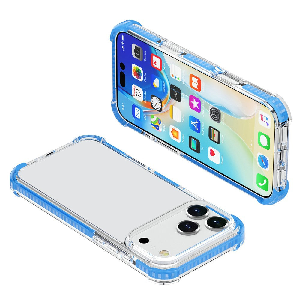 For iPhone 17 Pro Max Case Four Corners Anti Drop Clear TPU + TPE + PC Phone Cover - Transparent Blue