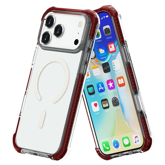 For iPhone 17 Pro Max Case Compatible with MagSafe Reinforced Corners TPU + Acrylic + TPE Phone Cover - Wine Red
