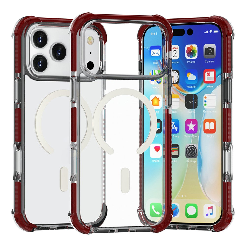 For iPhone 17 Pro Max Case Compatible with MagSafe Reinforced Corners TPU + Acrylic + TPE Phone Cover - Wine Red