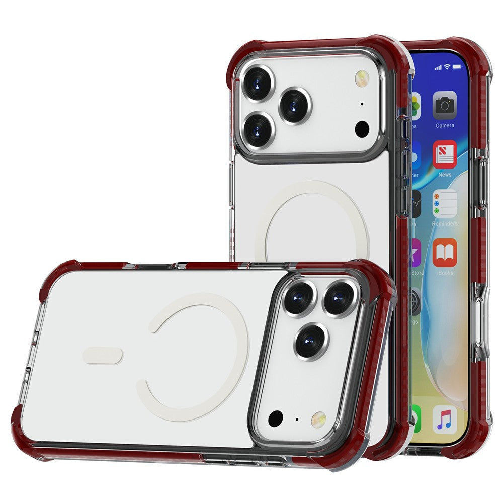For iPhone 17 Pro Max Case Compatible with MagSafe Reinforced Corners TPU + Acrylic + TPE Phone Cover - Wine Red