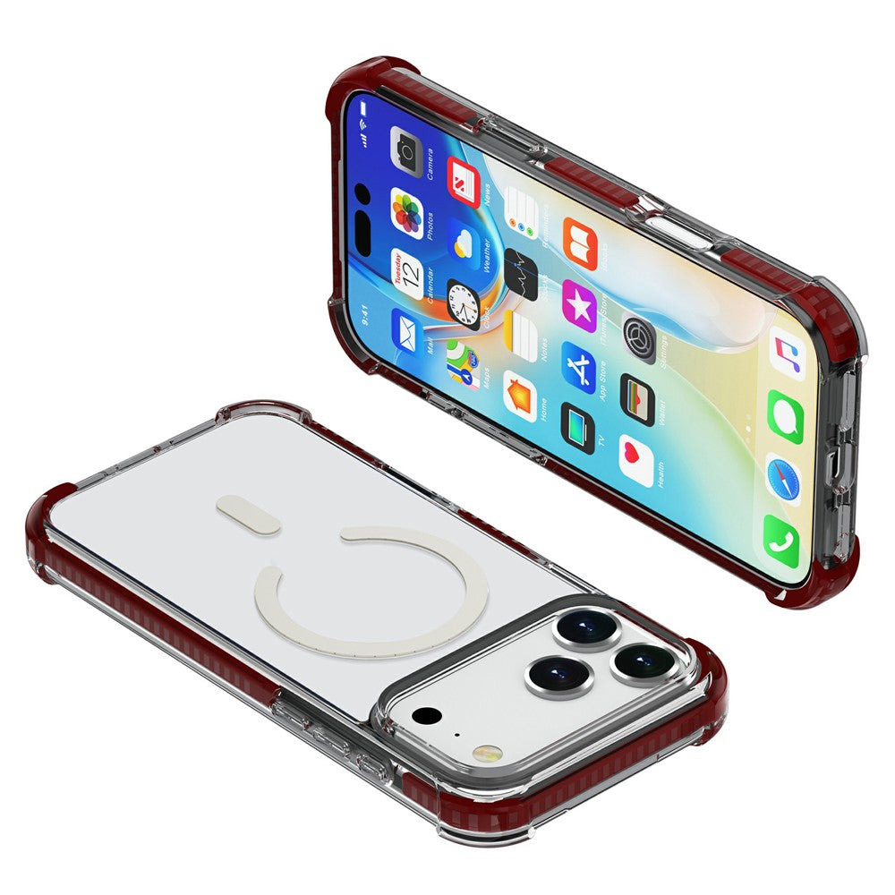 For iPhone 17 Pro Max Case Compatible with MagSafe Reinforced Corners TPU + Acrylic + TPE Phone Cover - Wine Red