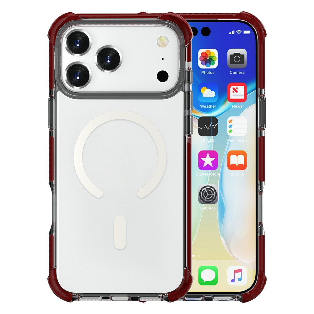 For iPhone 17 Pro Max Case Compatible with MagSafe Reinforced Corners TPU + Acrylic + TPE Phone Cover - Wine Red