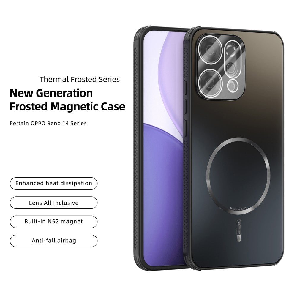 ABEEL For Oppo Reno14 Pro 5G (Global) Case Compatible with MagSafe TPU PC Cooling Matte Phone Back Cover with Lens Film - Black