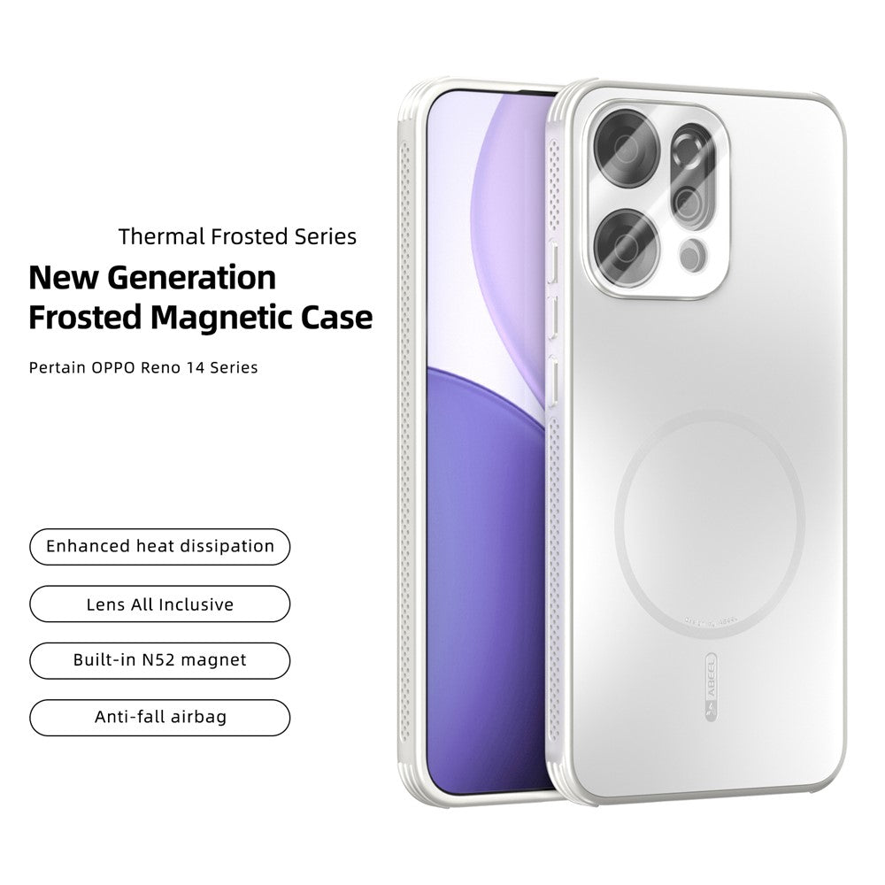 ABEEL For Oppo Reno14 Pro 5G (Global) Case Compatible with MagSafe TPU PC Cooling Matte Phone Back Cover with Lens Film - White