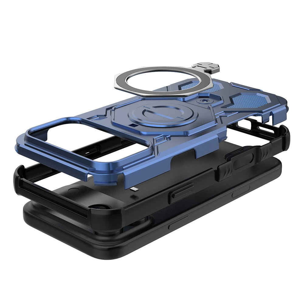 For iPhone 17 Pro Max Magnetic Case Rotating Metal Kickstand Shockproof PC + TPU Phone Back Cover - Dark Blue