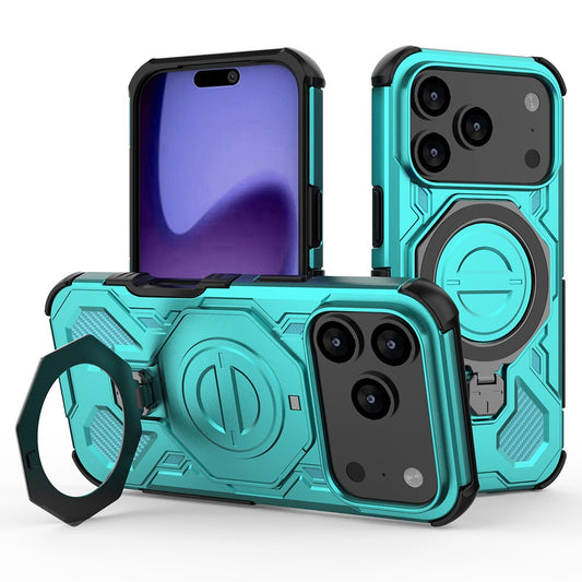 For iPhone 17 Pro Max Magnetic Case Rotating Metal Kickstand Shockproof PC + TPU Phone Back Cover - Baby Blue