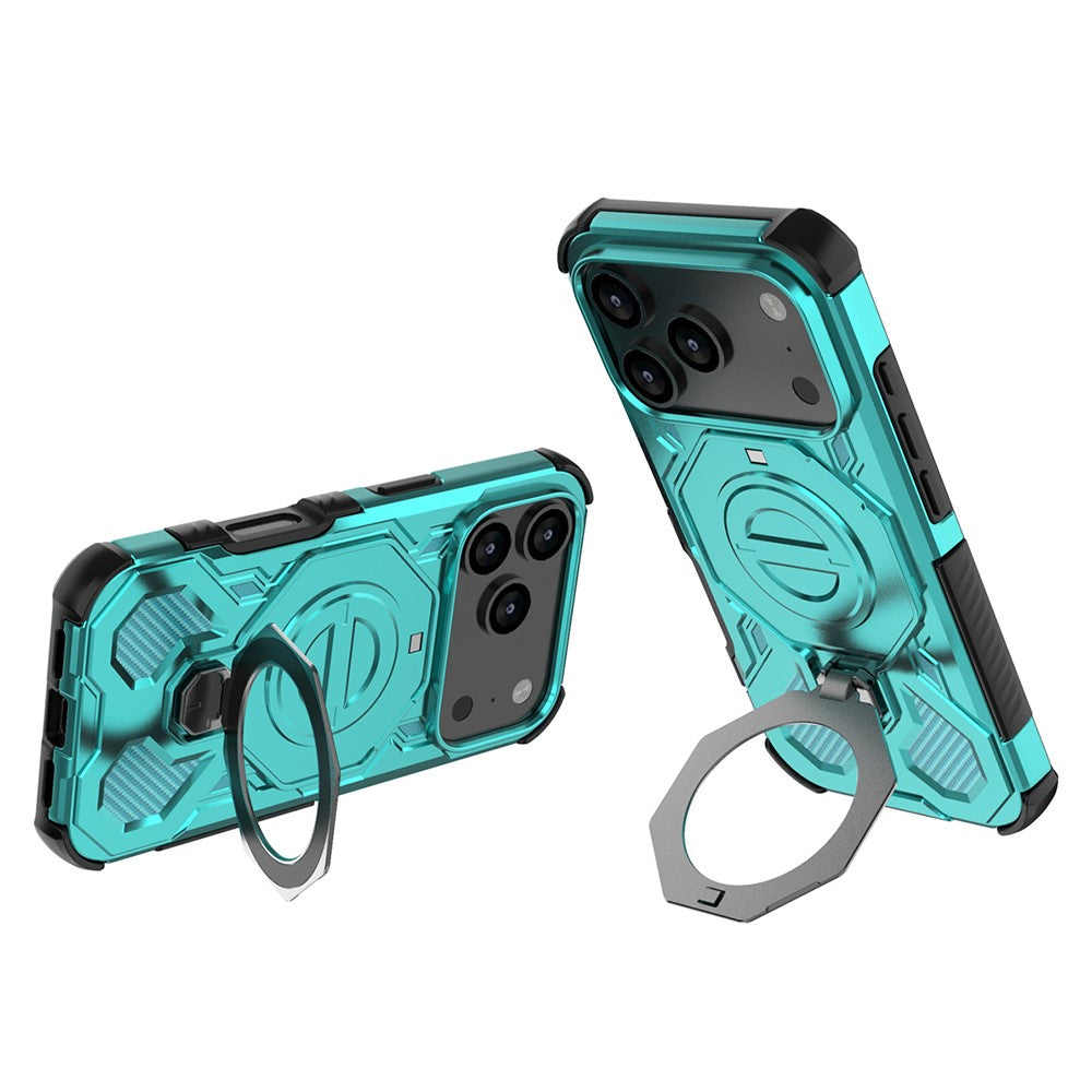 For iPhone 17 Pro Max Magnetic Case Rotating Metal Kickstand Shockproof PC + TPU Phone Back Cover - Baby Blue