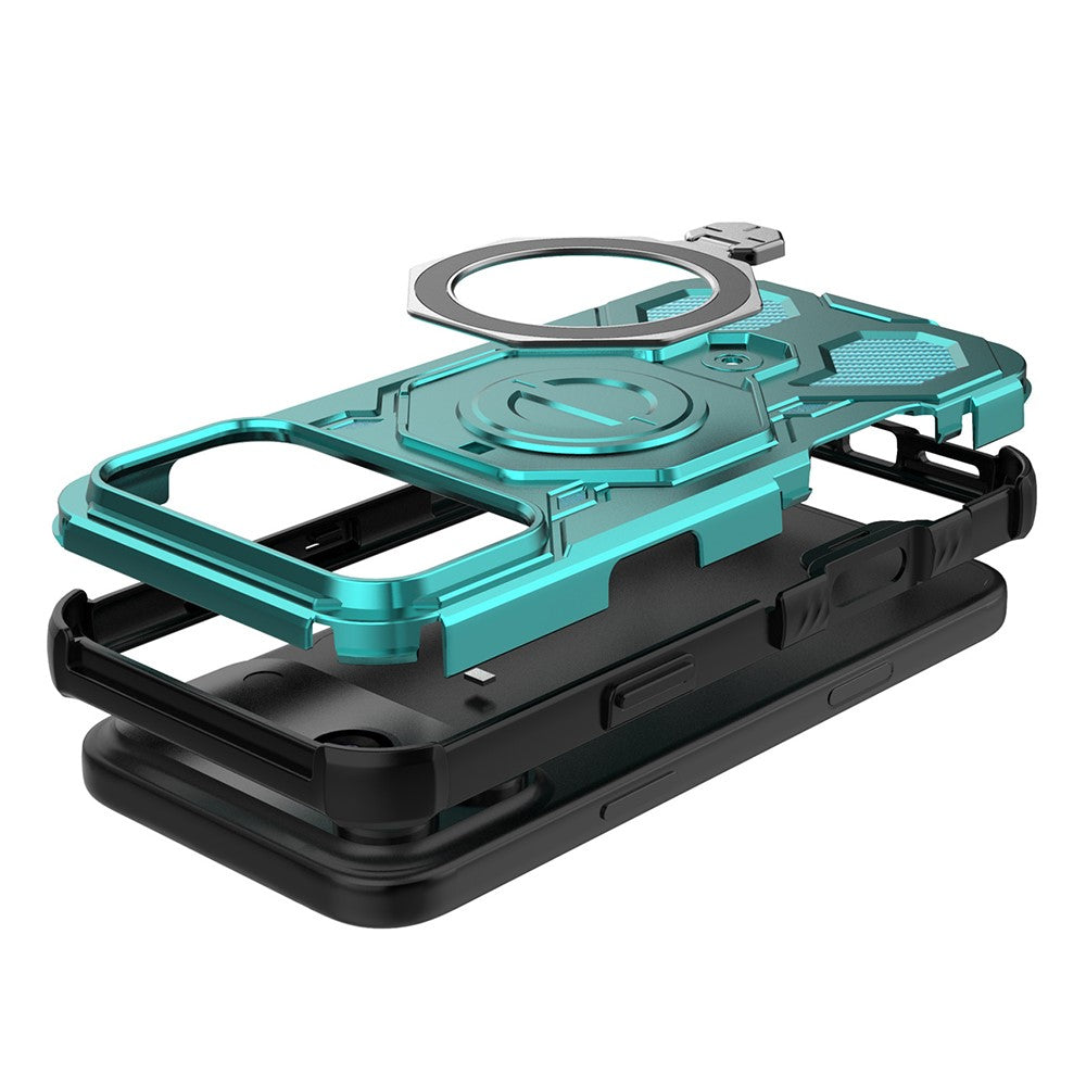 For iPhone 17 Pro Max Magnetic Case Rotating Metal Kickstand Shockproof PC + TPU Phone Back Cover - Baby Blue