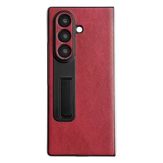 For Samsung Galaxy Z Fold7 5G Case Kickstand Leather Coated PC Folding Phone Cover - Red