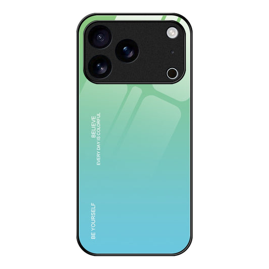 For iPhone 17 Pro Max Case Gradient Color Tempered Glass + TPU Phone Cover - Cyan  /  Blue