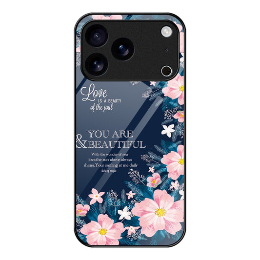 For iPhone 17 Pro Max Case Tempered Glass + PC + TPU Phone Protector Pattern Printing - Pink Flowers