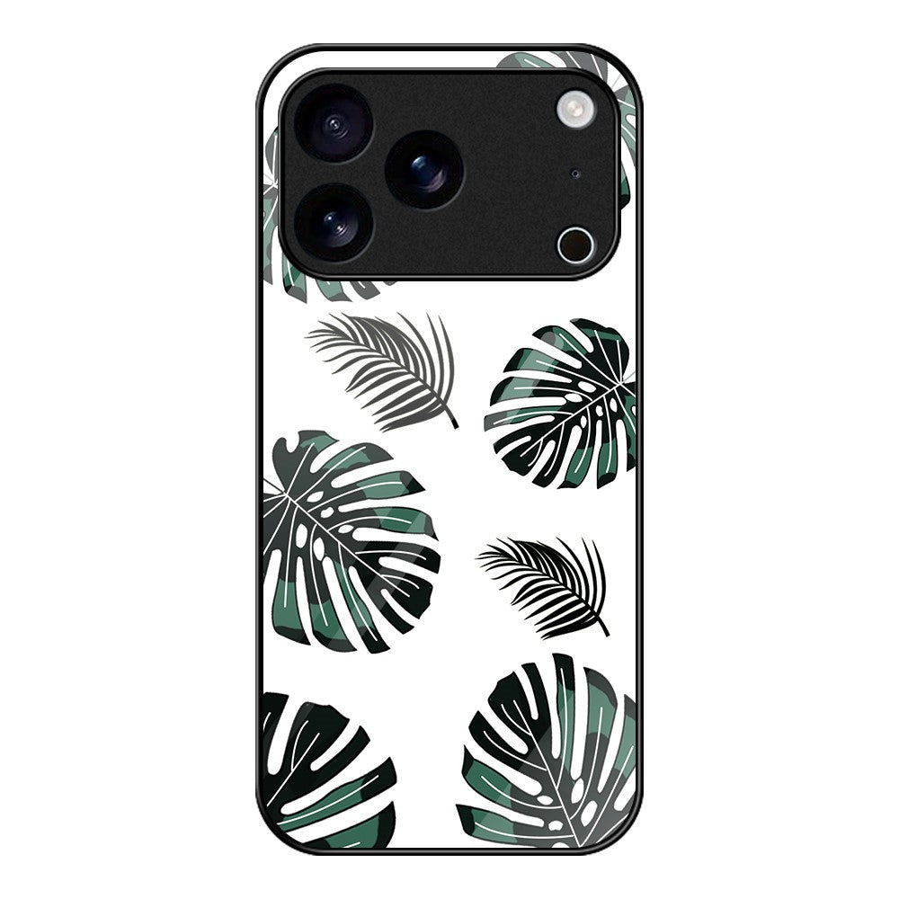 For iPhone 17 Pro Max Case Tempered Glass + PC + TPU Phone Protector Pattern Printing - Leaves