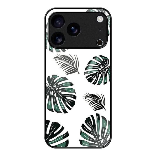 For iPhone 17 Pro Max Case Tempered Glass + PC + TPU Phone Protector Pattern Printing - Leaves