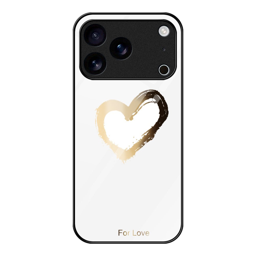 For iPhone 17 Pro Max Case Tempered Glass + PC + TPU Phone Protector Pattern Printing - Love  /  White
