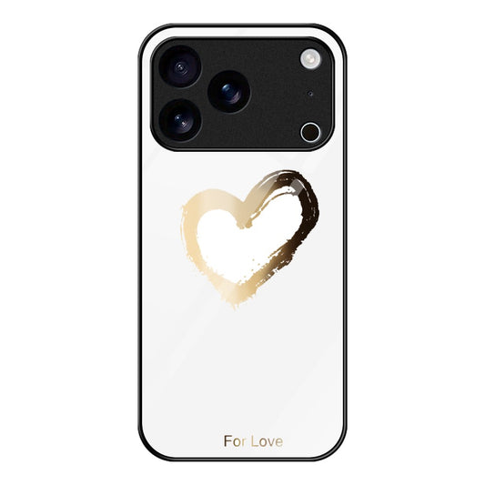 For iPhone 17 Pro Max Case Tempered Glass + PC + TPU Phone Protector Pattern Printing - Love  /  White