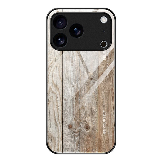For iPhone 17 Pro Max Case TPU + Tempered Glass Back Phone Cover Wood Texture - Grey