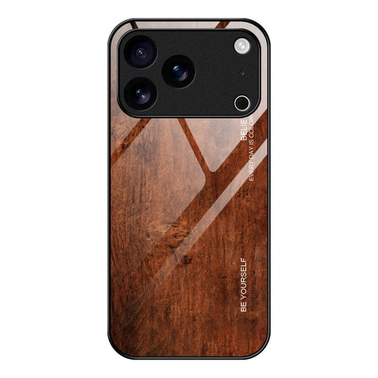 For iPhone 17 Pro Max Case TPU + Tempered Glass Back Phone Cover Wood Texture - Coffee