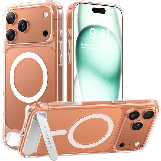 TORRAS For iPhone 17 Pro Max Case Kickstand TPU + PC Phone Cover Compatible with MagSafe - Transparent