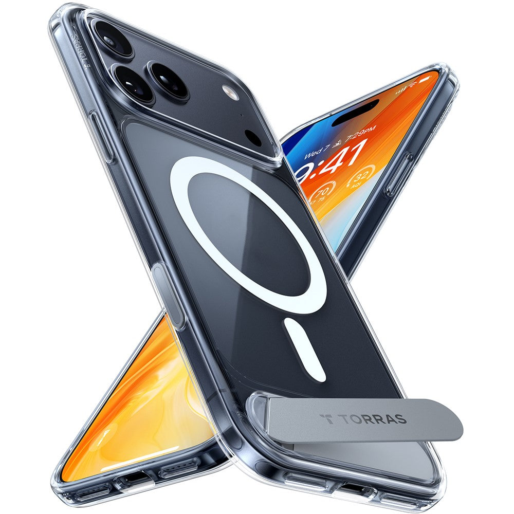 TORRAS For iPhone 17 Pro Max Case Kickstand TPU + PC Phone Cover Compatible with MagSafe - Transparent
