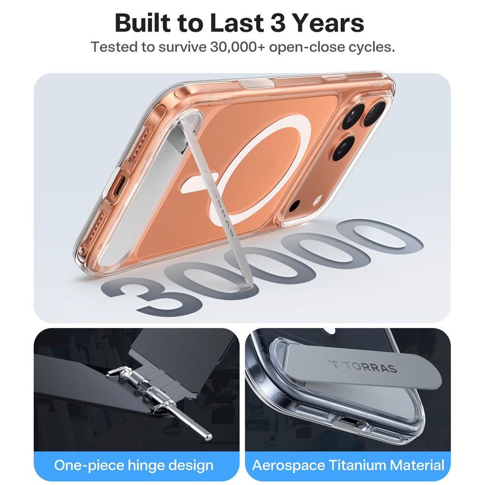 TORRAS For iPhone 17 Pro Max Case Kickstand TPU + PC Phone Cover Compatible with MagSafe - Transparent