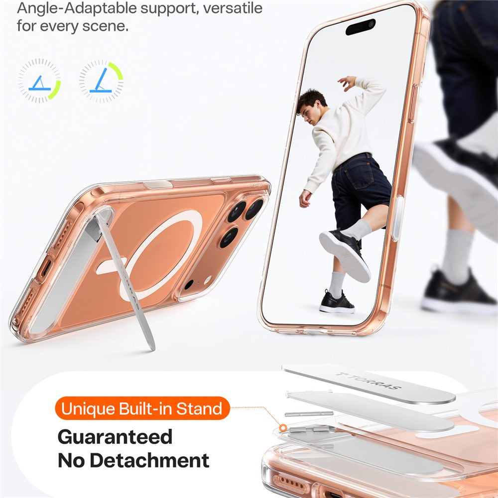 TORRAS For iPhone 17 Pro Max Case Kickstand TPU + PC Phone Cover Compatible with MagSafe - Transparent