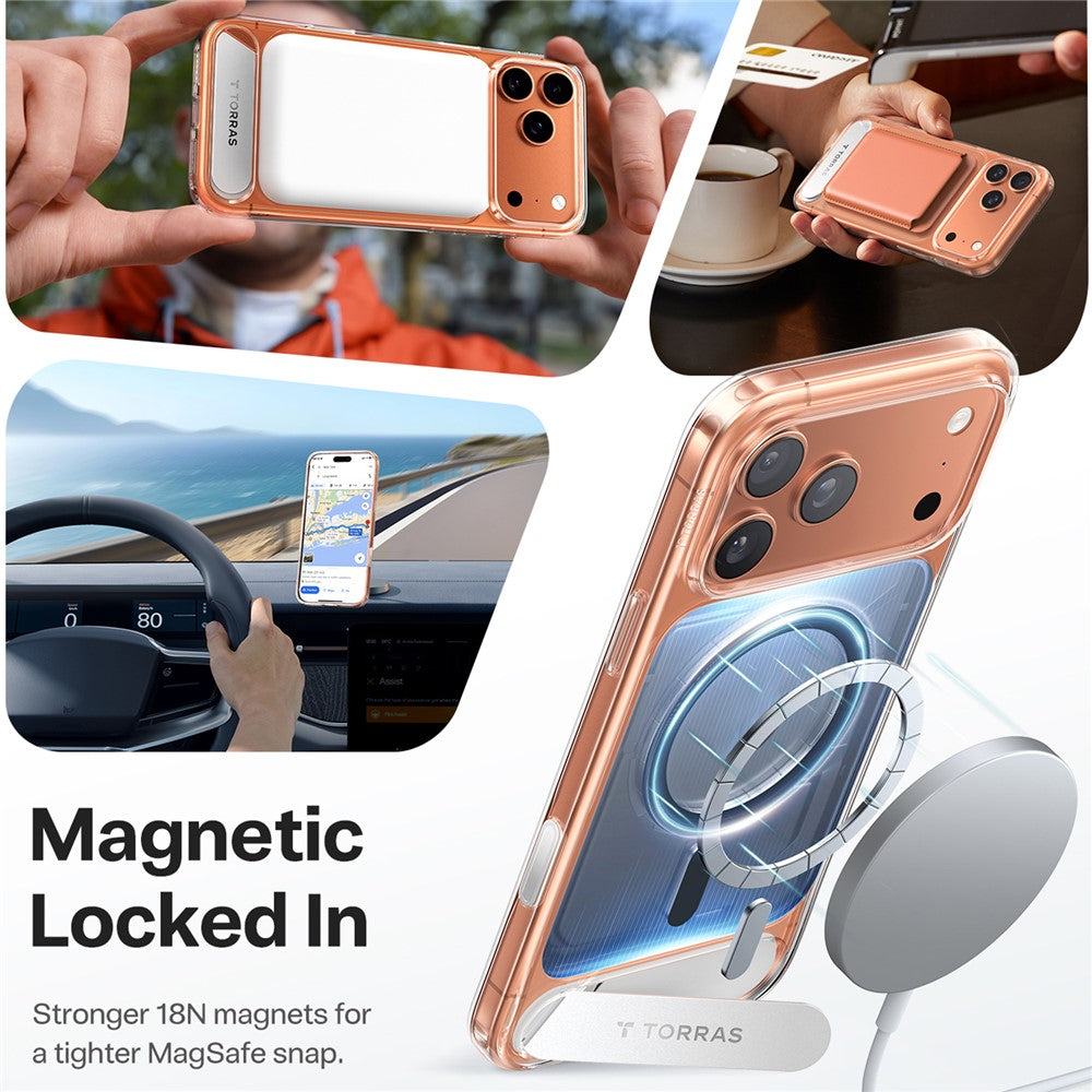 TORRAS For iPhone 17 Pro Max Case Kickstand TPU + PC Phone Cover Compatible with MagSafe - Transparent