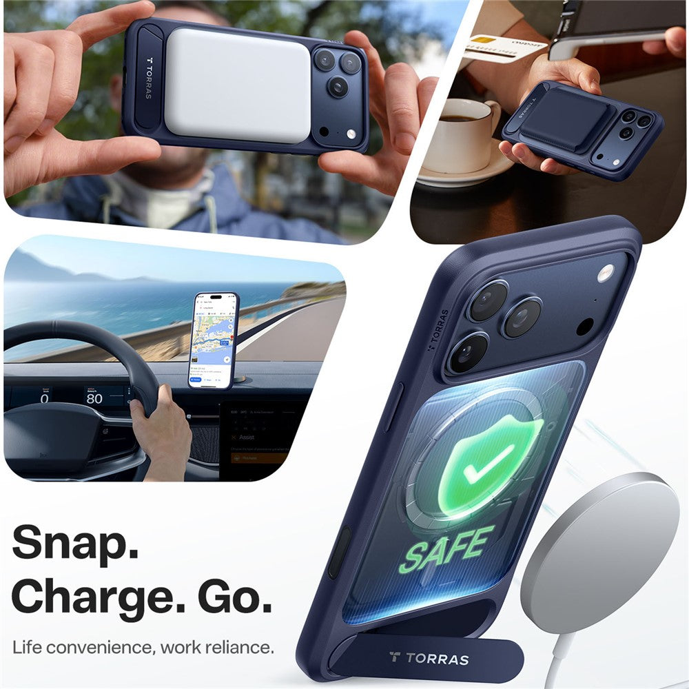TORRAS For iPhone 17 Pro Max Case Kickstand TPU + PC Phone Cover Compatible with MagSafe - Dark Blue