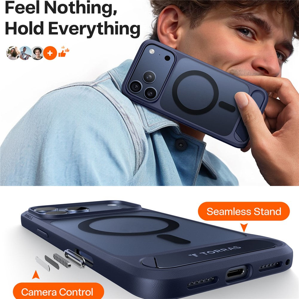 TORRAS For iPhone 17 Pro Max Case Kickstand TPU + PC Phone Cover Compatible with MagSafe - Dark Blue