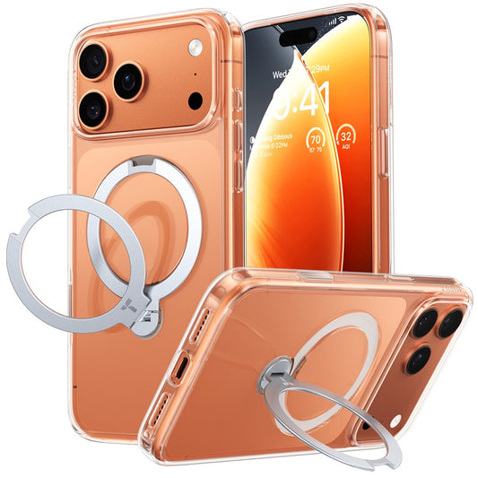 TORRAS For iPhone 17 Pro Max Case Magnetic Rotating Kickstand PC + TPU Phone Cover - Transparent
