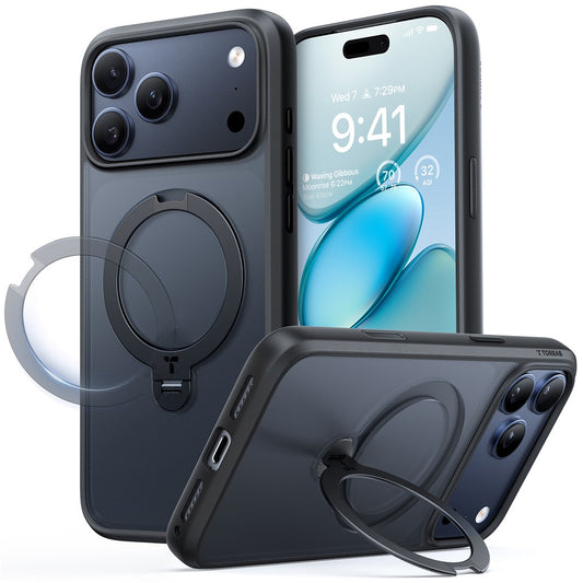TORRAS For iPhone 17 Pro Max Case Magnetic Rotating Kickstand PC + TPU Phone Cover - Black