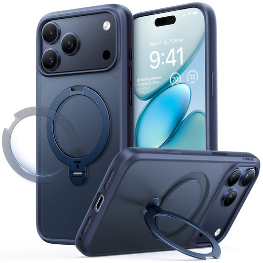 TORRAS For iPhone 17 Pro Max Case Magnetic Rotating Kickstand PC + TPU Phone Cover - Dark Blue