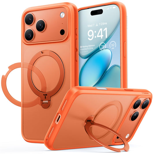 TORRAS For iPhone 17 Pro Max Case Magnetic Rotating Kickstand PC + TPU Phone Cover - Orange