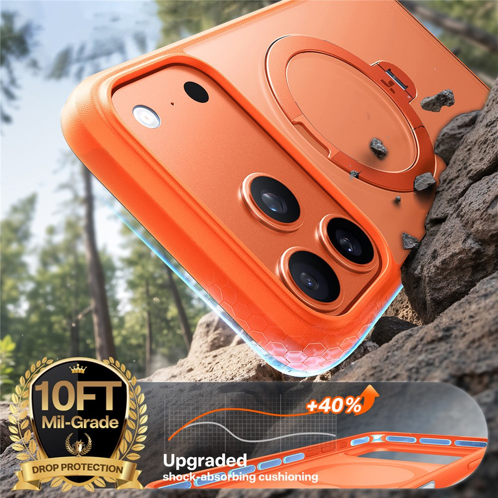 TORRAS For iPhone 17 Pro Max Case Magnetic Rotating Kickstand PC + TPU Phone Cover - Orange