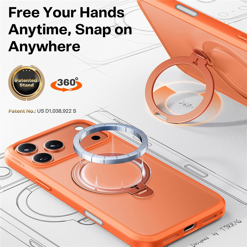 TORRAS For iPhone 17 Pro Max Case Magnetic Rotating Kickstand PC + TPU Phone Cover - Orange