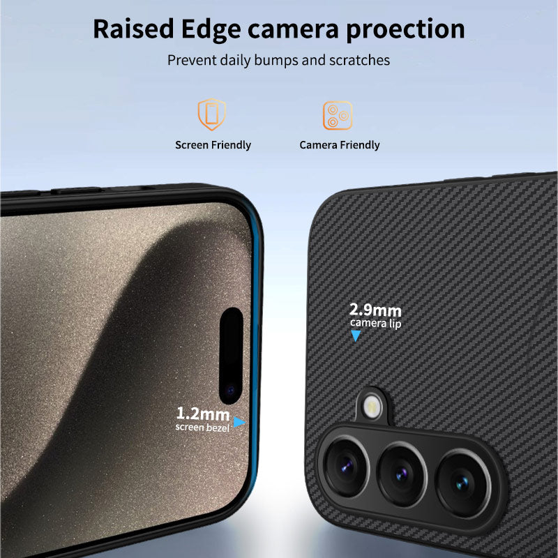 For Samsung Galaxy A17 5G Magnetic Case WANLONFENG TQ1 Series Carbon Fiber Texture PC TPU Phone Cover with 2Pcs Screen Films - Grey