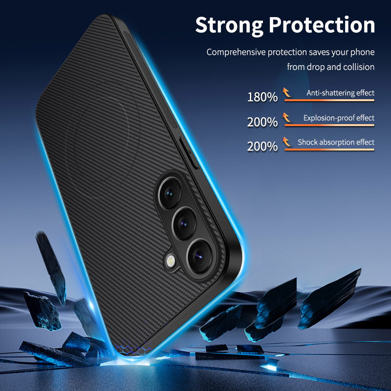 For Samsung Galaxy A17 5G Magnetic Case WANLONFENG TQ1 Series Carbon Fiber Texture PC TPU Phone Cover with 2Pcs Screen Films - Purple