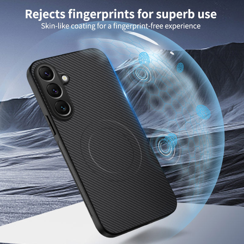 For Samsung Galaxy A17 5G Magnetic Case WANLONFENG TQ1 Series Carbon Fiber Texture PC TPU Phone Cover with 2Pcs Screen Films - Purple