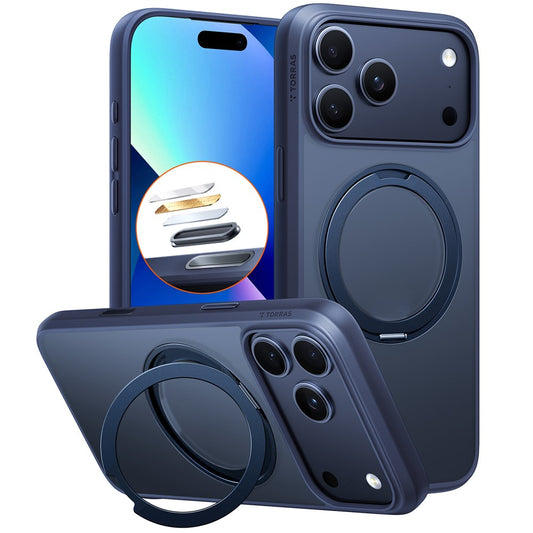 TORRAS Ostand Pro Series Park For iPhone 17 Pro Max Magnetic Case Rotating Kickstand TPU + PC Phone Cover - Dark Blue