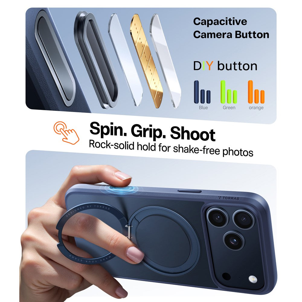 TORRAS Ostand Pro Series Park For iPhone 17 Pro Max Magnetic Case Rotating Kickstand TPU + PC Phone Cover - Dark Blue