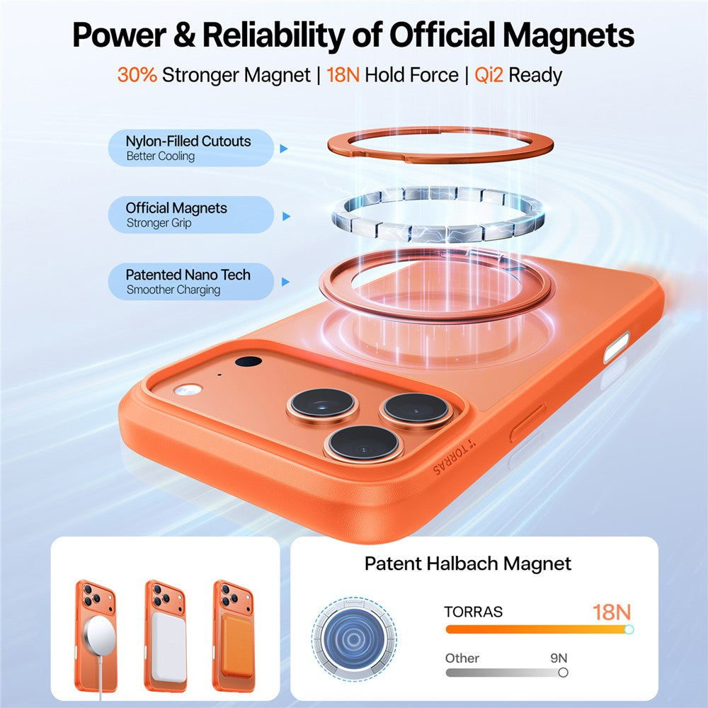 TORRAS Ostand Pro Series Park For iPhone 17 Pro Max Magnetic Case Rotating Kickstand TPU + PC Phone Cover - Orange