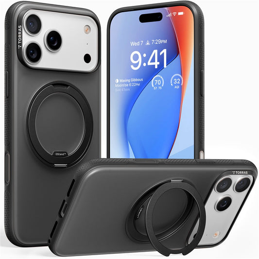 TORRAS O Fitness Series For iPhone 17 Pro Max Case Compatible with MagSafe TPU PC Kickstand Phone Cover - Black