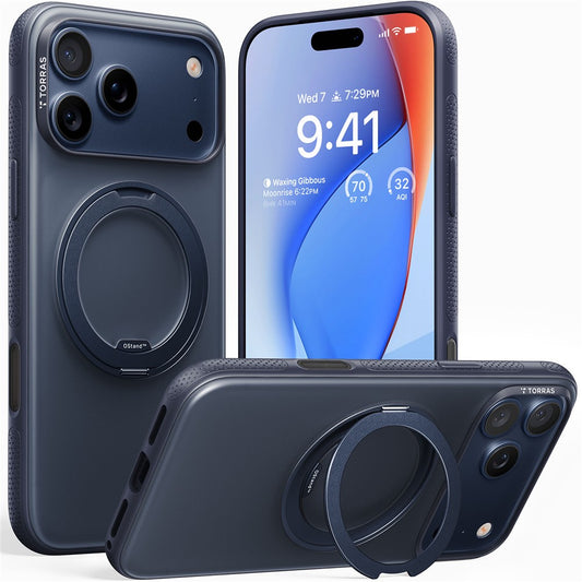 TORRAS O Fitness Series For iPhone 17 Pro Max Case Compatible with MagSafe TPU PC Kickstand Phone Cover - Dark Blue