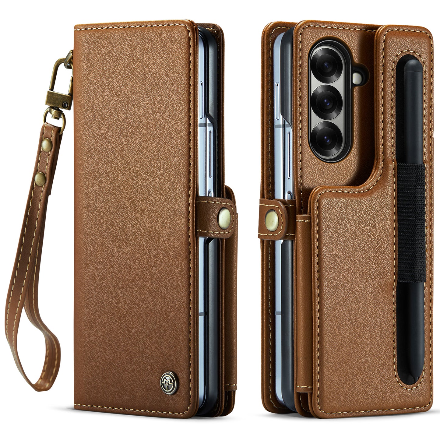 For Samsung Galaxy Z Fold7 5G Case with RFID Blocking 5 Card Slots CASEME C22 Leather Back Cover - Brown