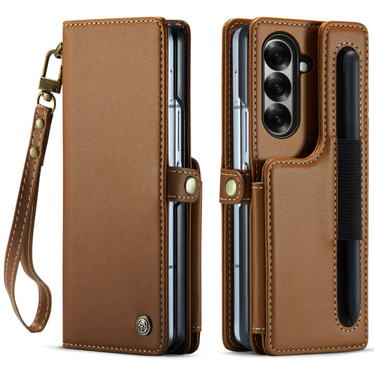For Samsung Galaxy Z Fold7 5G Case with RFID Blocking 5 Card Slots CASEME C22 Leather Back Cover - Brown