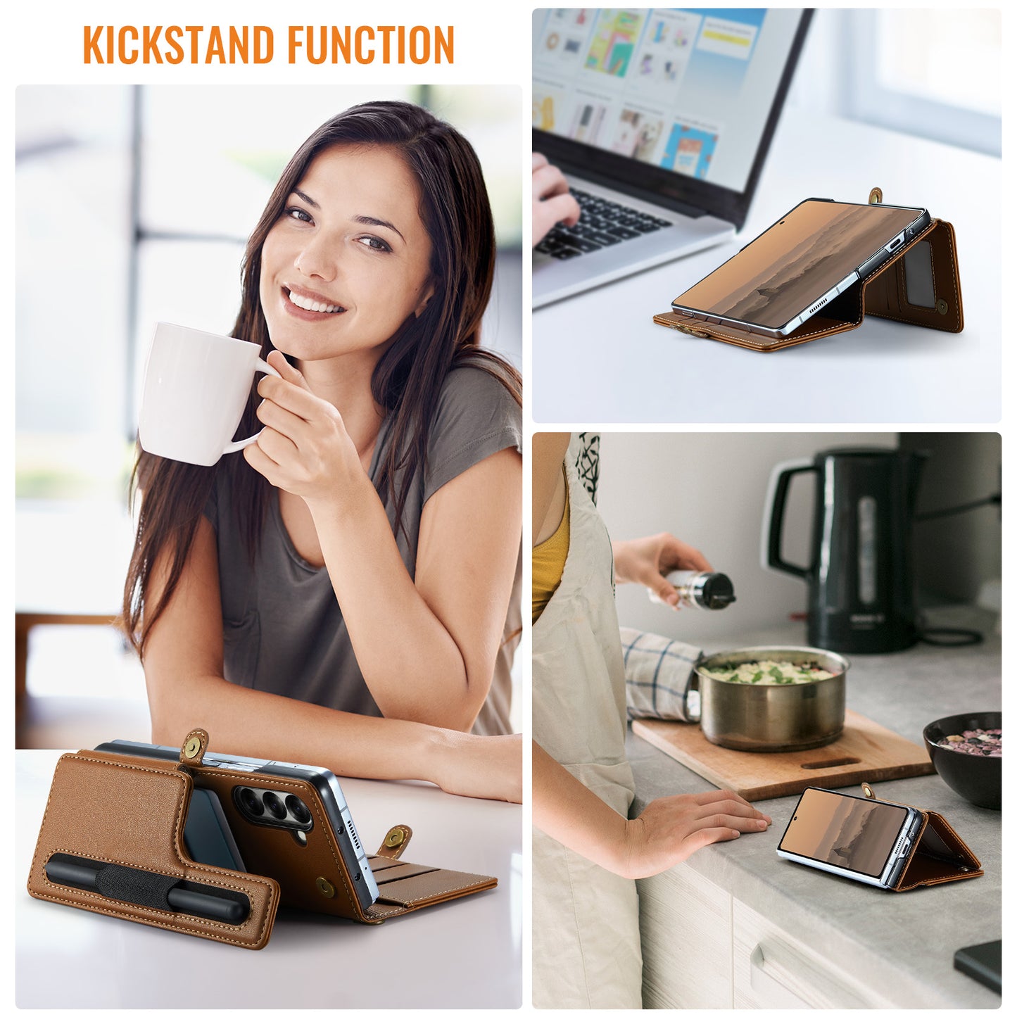 For Samsung Galaxy Z Fold7 5G Case with RFID Blocking 5 Card Slots CASEME C22 Leather Back Cover - Brown