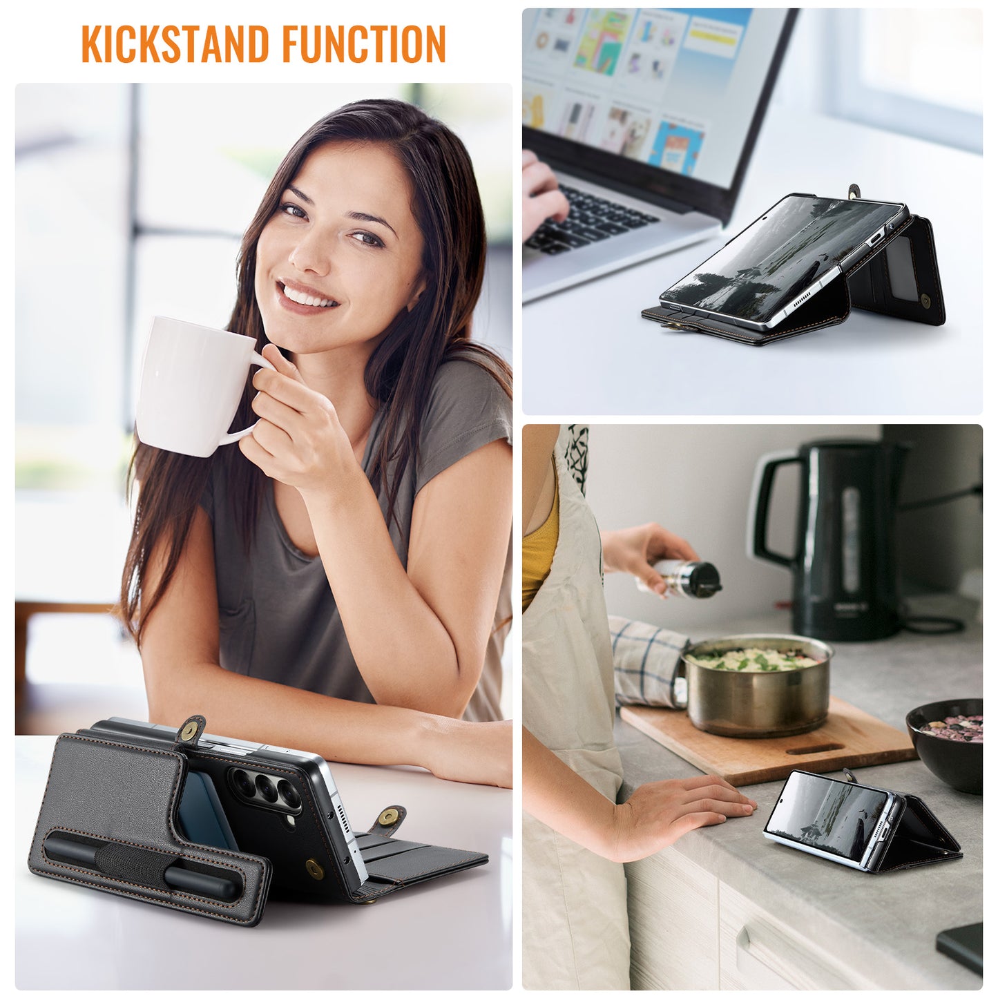 For Samsung Galaxy Z Fold7 5G Case with RFID Blocking 5 Card Slots CASEME C22 Leather Back Cover - Black