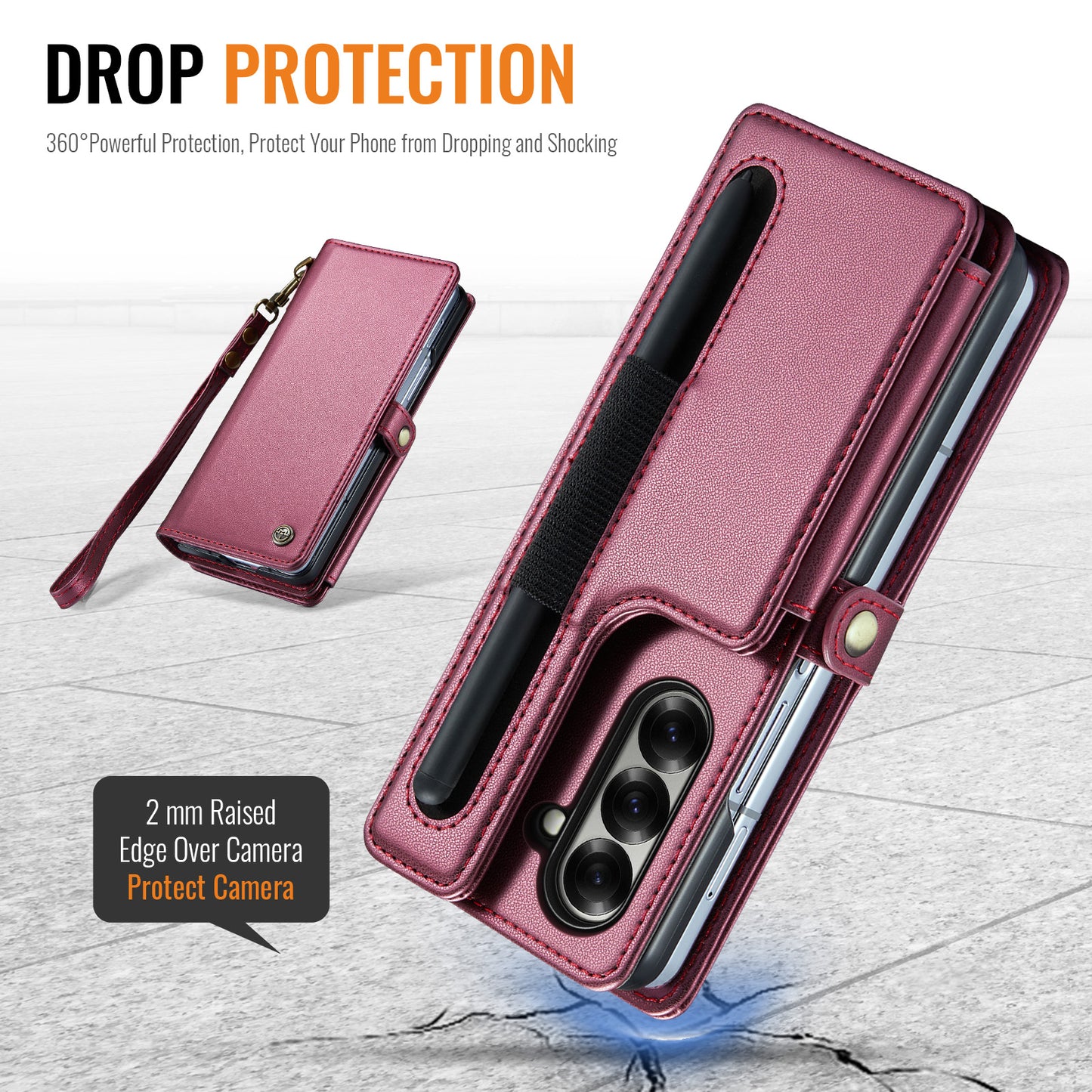 For Samsung Galaxy Z Fold7 5G Case with RFID Blocking 5 Card Slots CASEME C22 Leather Back Cover - Red