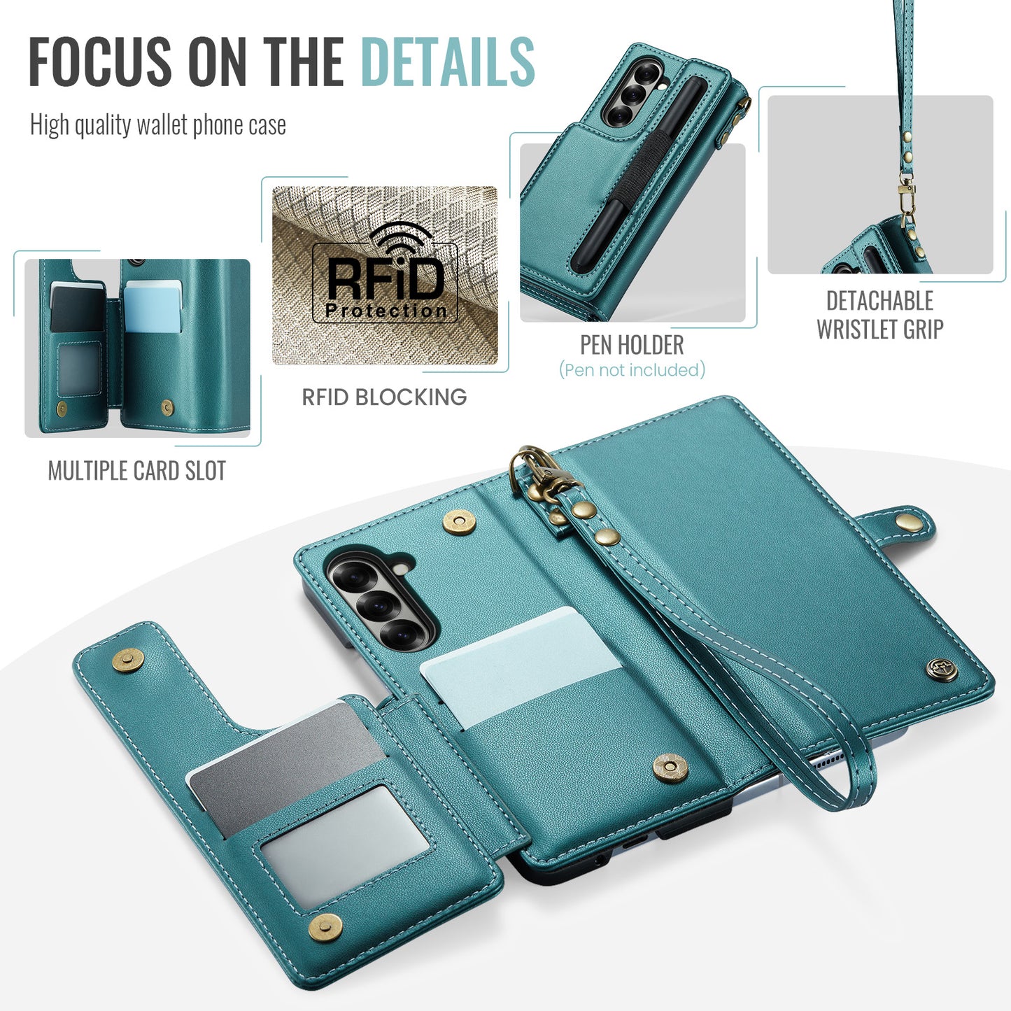 For Samsung Galaxy Z Fold7 5G Case with RFID Blocking 5 Card Slots CASEME C22 Leather Back Cover - Green